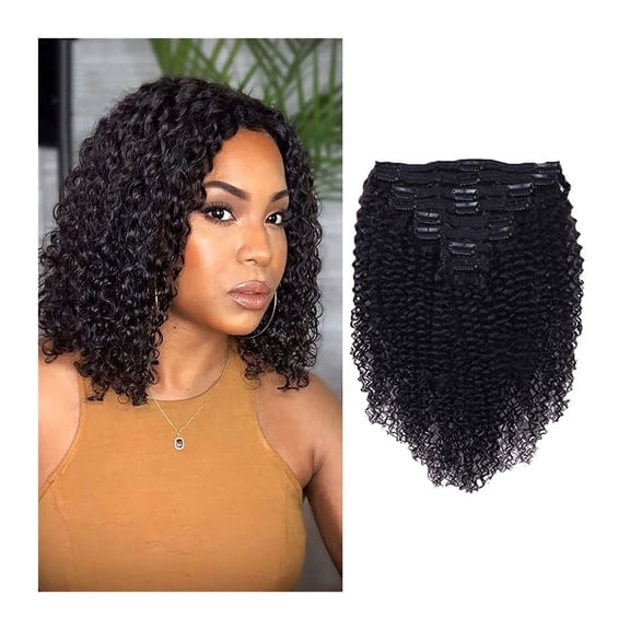 Kinky Curly Clip in Hair Extensions Human Hair for Women - 8Pcs 18Clips Brazilian Remy Human Hair Clip in Extensions Thick to Ends 120g/Set Natural Black