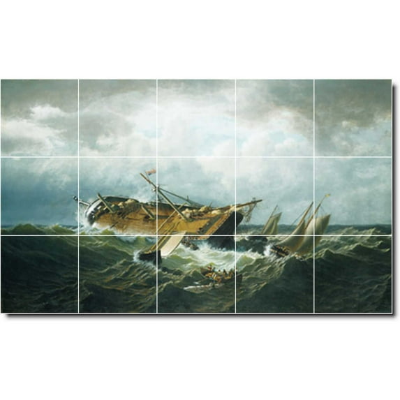 Ceramic Tile Mural-William Bradford Waterfront Painting 405. 40" w x 24" h using (15) 8 x 8 ceramic tiles