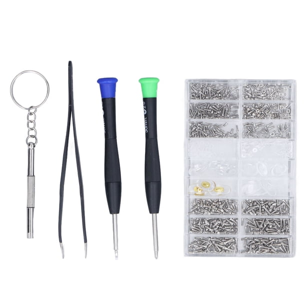 Kit de reparación de gafas, tornillos pequeños de acero inoxidable para gafas de sol, destornillador y pinzas para relojes y gafas.