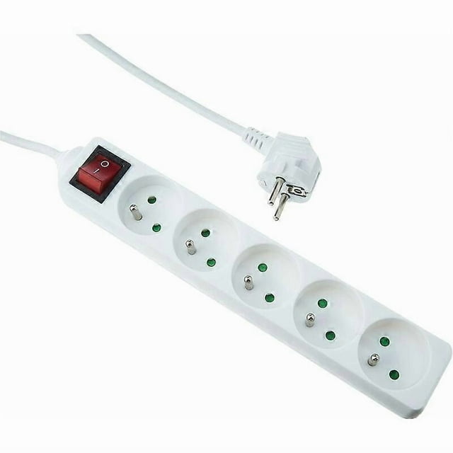 5-Socket Electric Power Strip, Multiple Socket - 5-Socket Electric Power Strip + Switch, Electric Power Strip Extension - 5P / 16A / - White - 3M