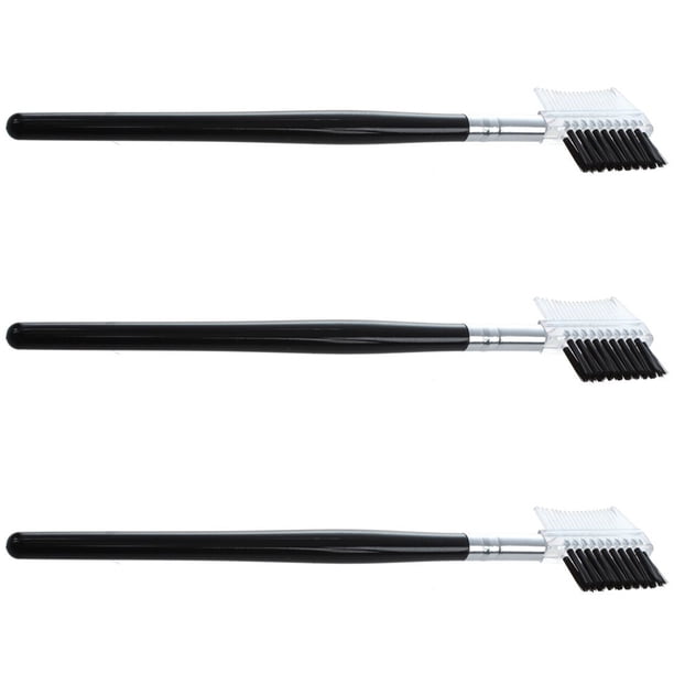 Cepillo de Ceja Peine de Ceja de Doble Lado Sostenedor de Madera Herramientas de Maquillaje Cosmeticos 3Pzs Negro