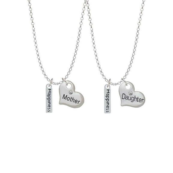 Delight Jewelry Silvertone Happiness Rectangle Mother & Daughter Heart Necklaces (Set of 2), 19" 2"