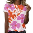 thumbnail image 2 of Yuwull Womens Summer Tops Going Out Tops Women Vacation Style Floral Print Round Neck Short Sleeved T-Shirt Womens Plus Size Tops 15S, 2 of 5