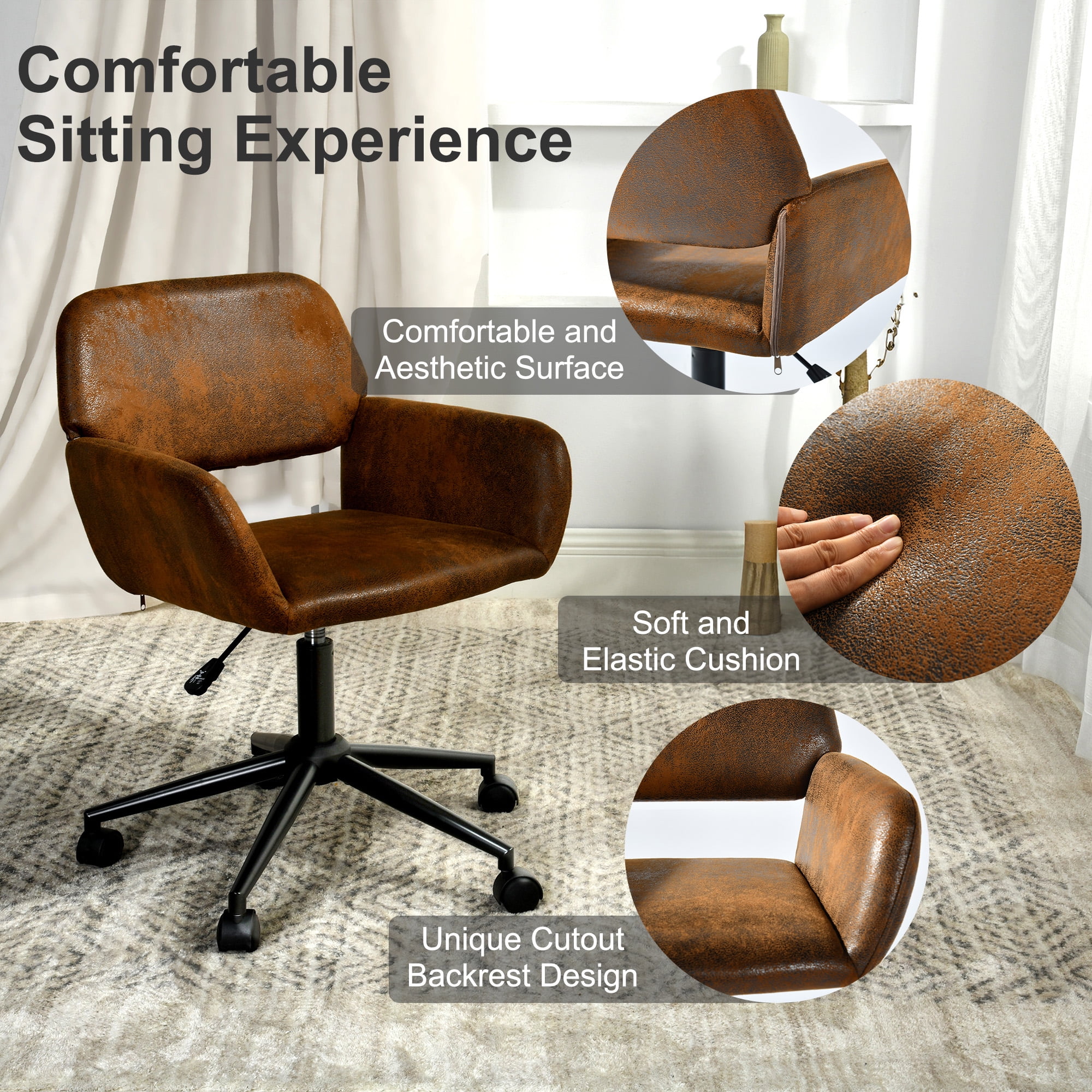 Homy Casa Ergonomic Gaming Chair - Adjustable Swivel Office Desk Chair with Armrests, Perfect for Gaming Room, Brown Faux Suede