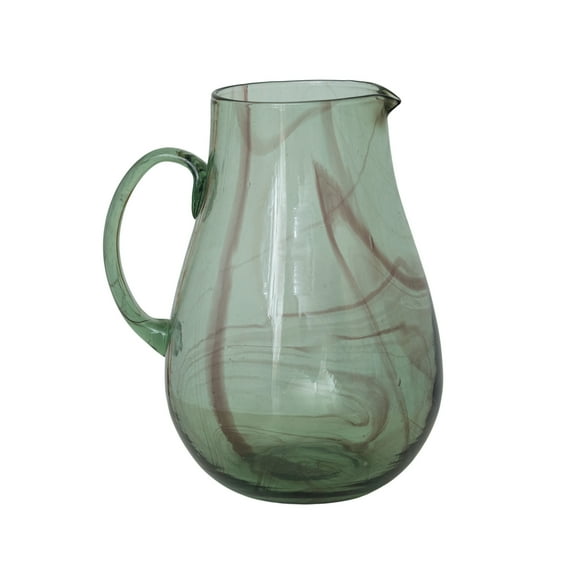 Bloomingville Marbled Elegance Hand-Blown Glass Pitcher, Green and Purple