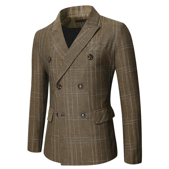 JHLZHS White Suit Jacket Men Male Autumn and Winter Suit Double Plaid Button Lapel Pocket Long Sleeve Blazer Coat Mens Formal Suit Vest Red White Suit Jacket Men Costume