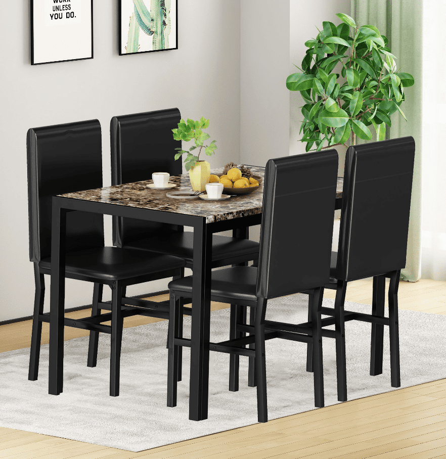 5Piece Dining Table Set for 4, Kitchen Table Set with Chairs, Marble