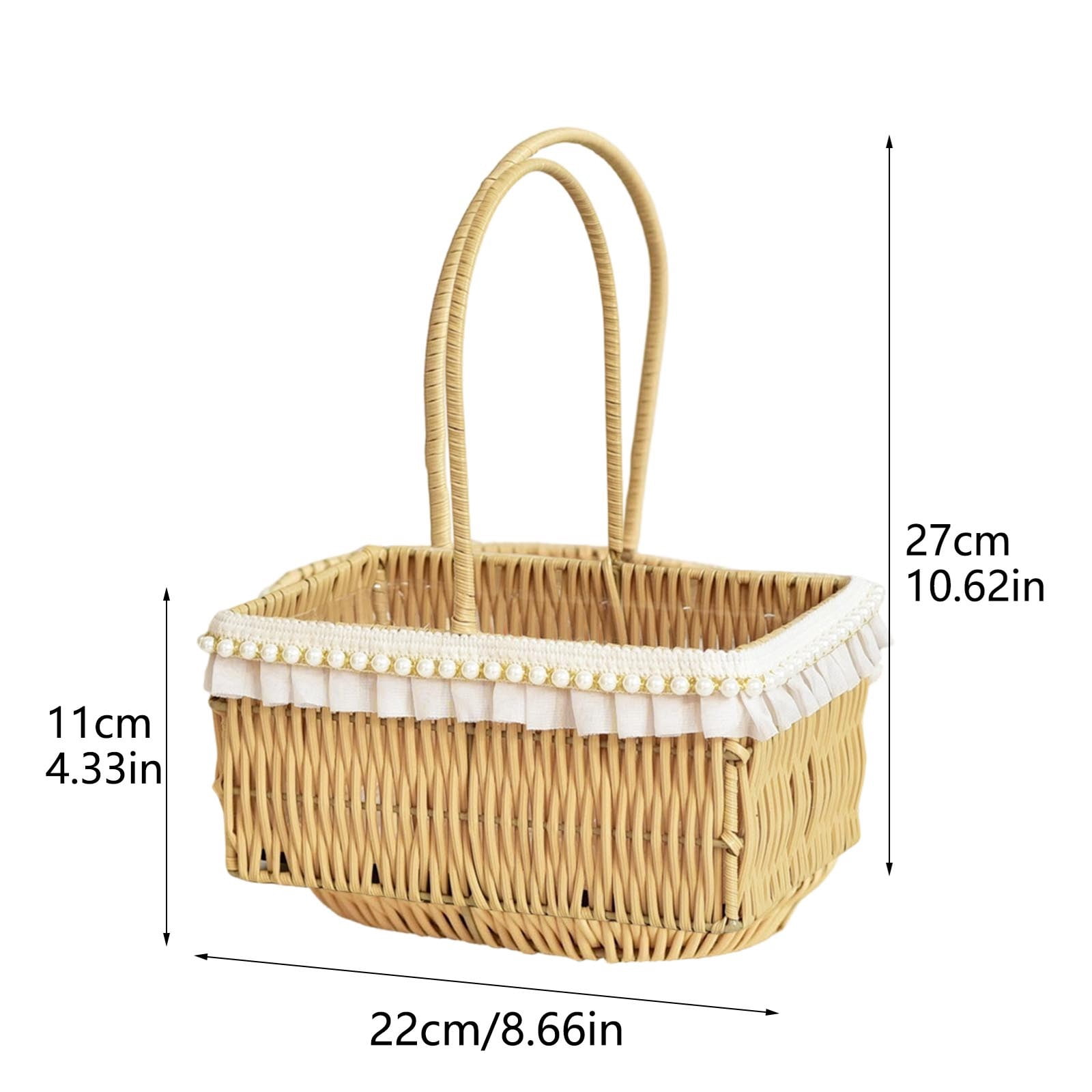 Elegant Handwoven Wicker Picnic Basket with Comfortable Handles, for Spring Folwers, Easter Egg, Fruit and Storage, Wedding Decor, or Everyday Home and Festival Use