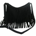 thumbnail image 2 of Women‘s Fringed Leather Shoulder Bag with Adjustable Knitting Strap Soft Ethnic Style PU Messenger Bag Solid Color, 2 of 2