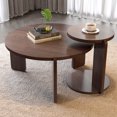 thumbnail image 3 of CQSXDA 32.68 Inch Diameter Round Black Oak Nesting Coffee Table Set Of 2 With Wear Resisting PU Paint Ideal For Living Rooms，Walnut, 3 of 9