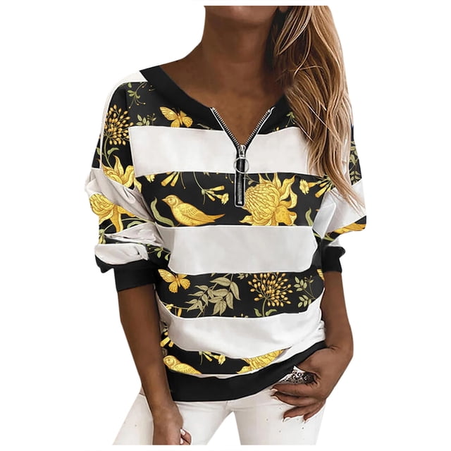Lolmot Manches Longues Col Rond Fermeture Éclair Impression Sweat-Shirt Tops