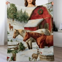 RKSupls Christmas Throw Blanket, Soft Warm Flannel Horse Pattern Blanket for Christmas Home Bed Sofa Couch Decor,30x40 in