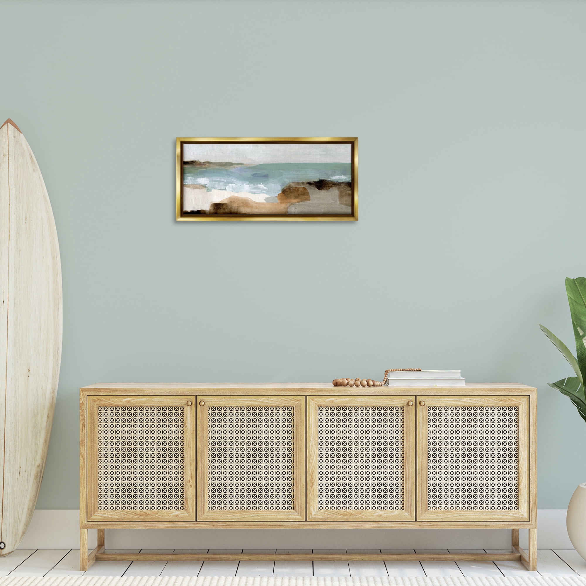 Stupell Industries Abstract Ocean Wave Landscape Abstract Painting Gold Floater Framed Canvas Art Print Wall Art, 31 x 14