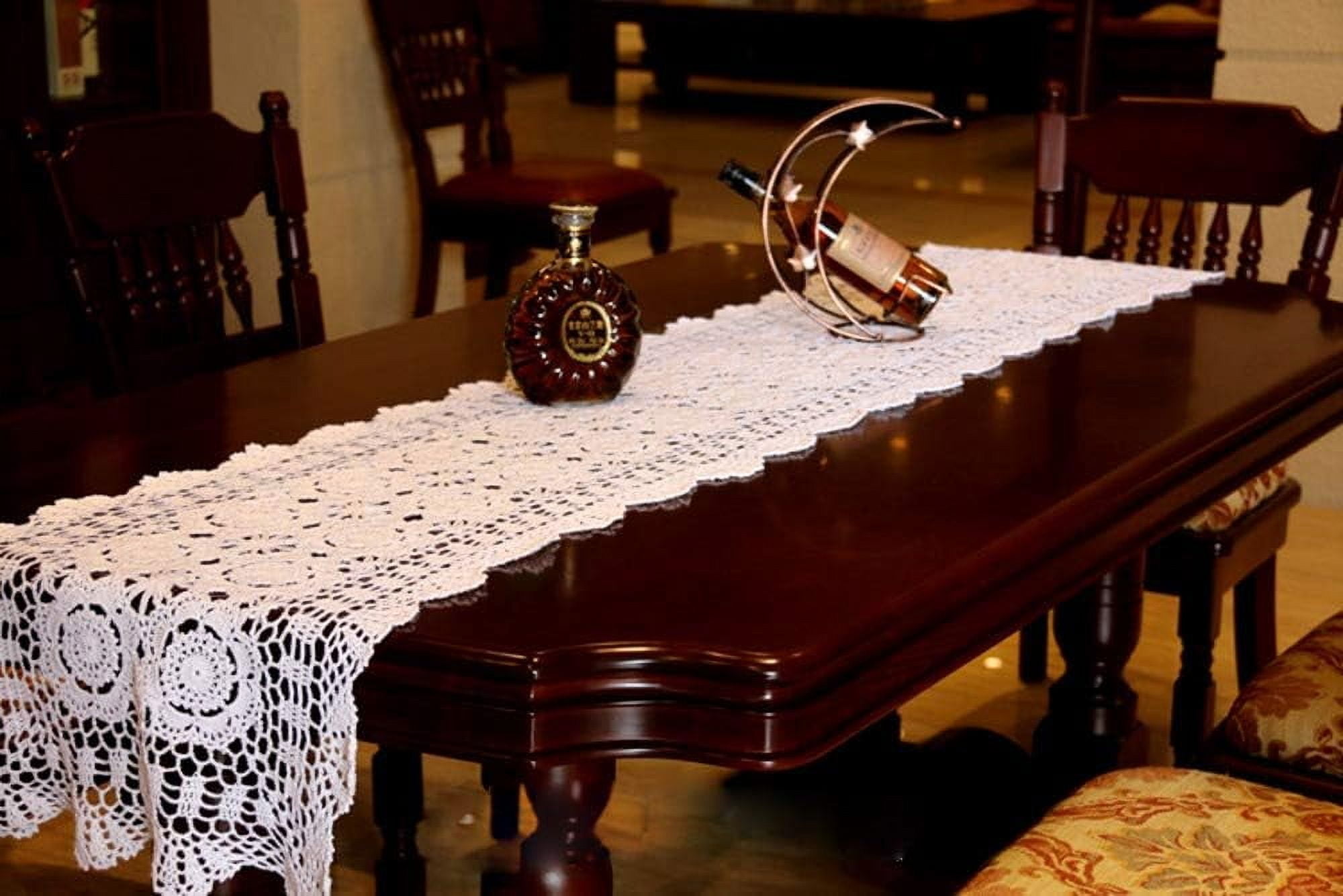 WCHUANG Rectangular Cotton Handmade Crochet Lace Table Runner Doilies Table Dresser Scarf Décor