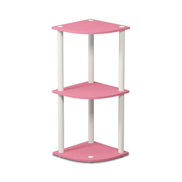 12077PI-WH Turn-N-Tube 3-Tier Corner Display Rack Multipurpose Shelving Unit - Pink & White
