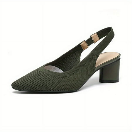 

Women s Comfortable and Stylish Knitted Chunky Heeled Slingback Sandals - Pointed Toe Elastic Strap High Heels