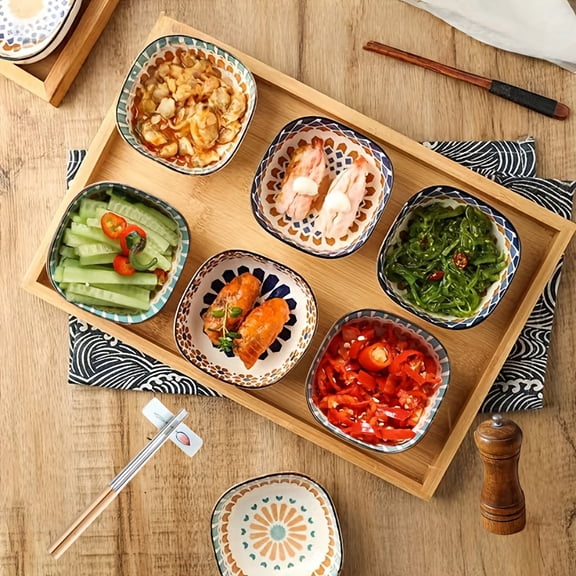 6pcs Bohemian Ceramic Bowl Set - Hand-Painted Retro Underglaze Craft, Dishwasher & Microwave Safe, Ideal for Home Kitchen, Restaurant Use & Thoughtful Gift Giving