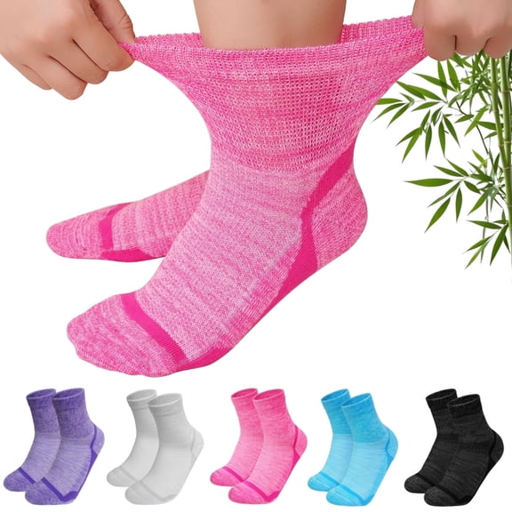 UNEEI Bamboo Viscose Diabetic Socks,5 Pairs Wide Calf Socks for Men Women,Non Binding Diabetic Neuropathy Socks with Seamless Toe,Size 11-13