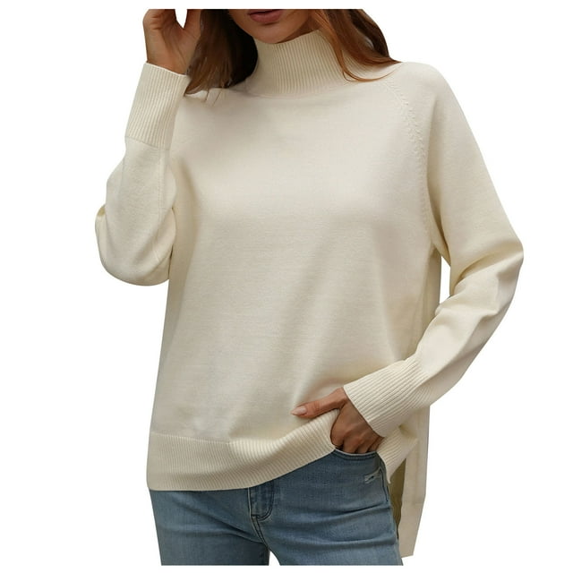 Pompotops Nouveau Chandail Uni à Col Roulé pour Femmes Liquidation