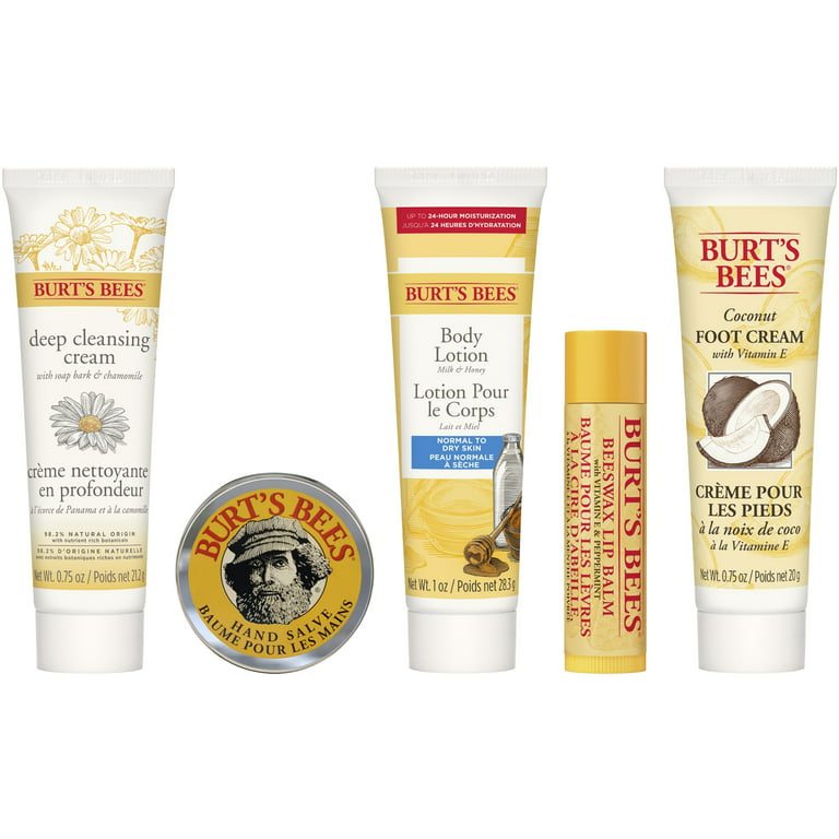 Burt's Bees Essential Gift Set, Cleansing Cream, Hand Salve, Body Lotion,  Foot Cream, Lip Balm