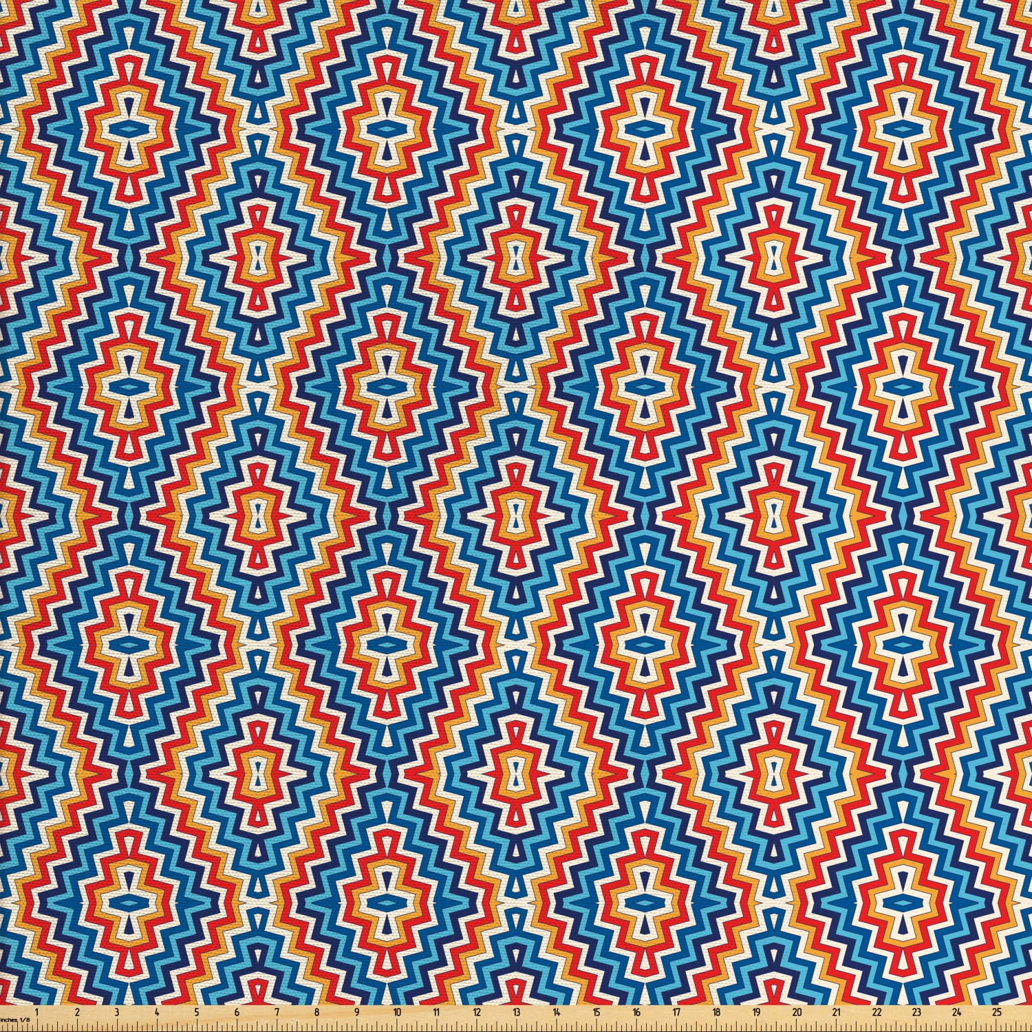 Ethnic Fabric by The Yard, Vivid Colored Ornament with Zig Zag Lines