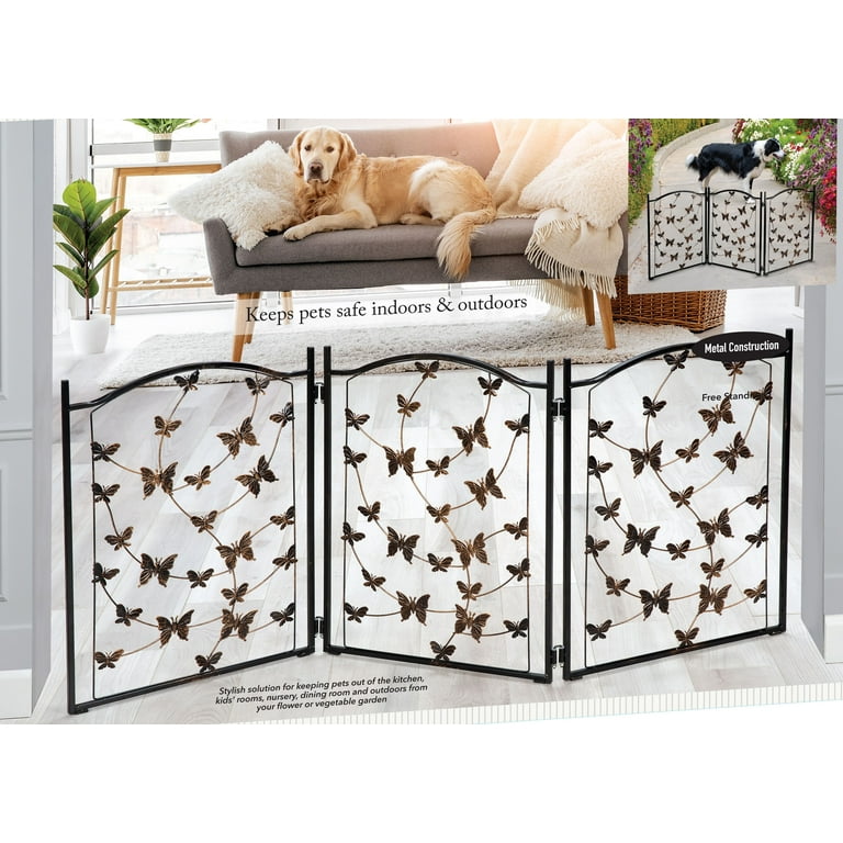 Large Freestanding Metal Folding Pet Gate, Indoor Outdoor Dog