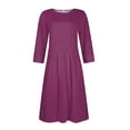 thumbnail image 4 of LISTHA Women's Fall 3/4 Sleeve Midi Dresses Casual Formal Church Wedding Guest Work Clothes Purple L, 4 of 6