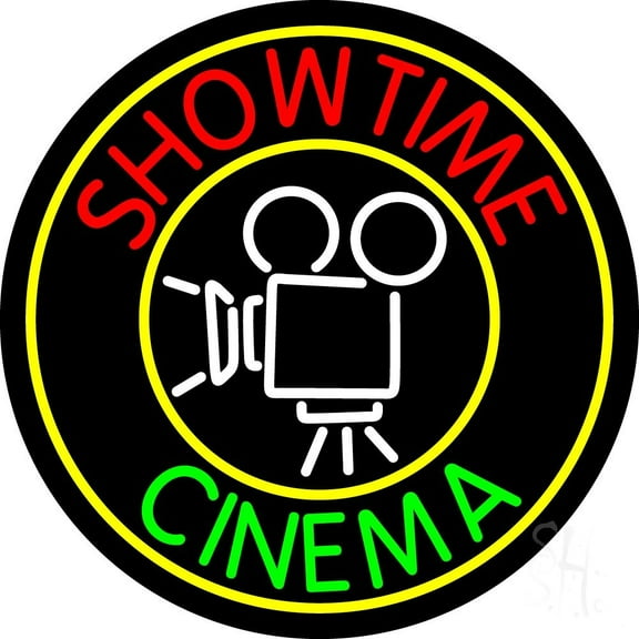 Showtime Cinema With Logo LED Neon Sign 26" Tall x 26" Wide - inches Black Square Cut Acrylic Backing, with Dimmer - Premium built indoor Sign for Cinema.