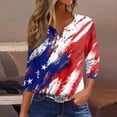 thumbnail image 2 of Women's Patriotic Star Print 250th Anniversary USA Shirt V-Neck Button 3/4 Sleeve T-Shirt, 2 of 5
