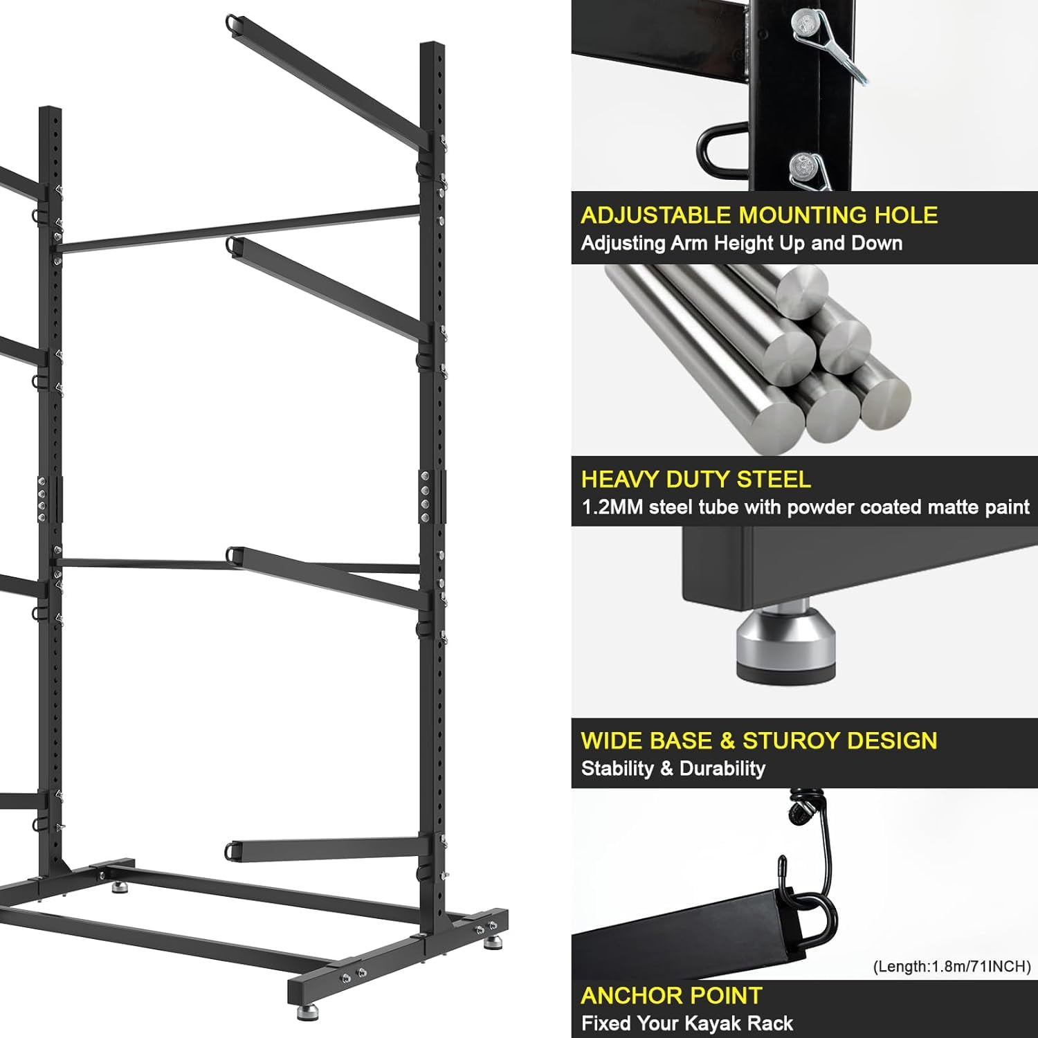 Selooye Kayak Storage Rack, Freestanding Heavy Duty Adjustable Kayak Stand Indoor Outdoor Storage Rack Garage, with Wheels and Foot Pad, for Kayaks, SUPs, Canoes, Surfboard