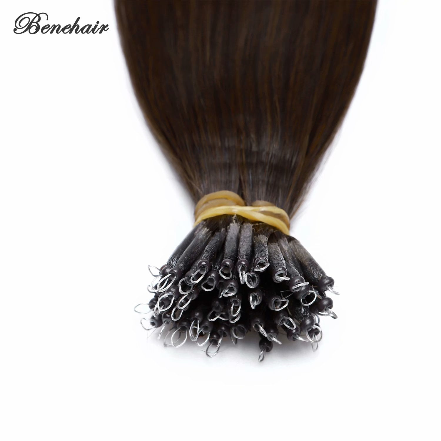 Benehair Human Hair Extensions Nano Ring I Tip Remy Hair Loop in Microlink Full Head Women Seamless Ombre Brown 50g