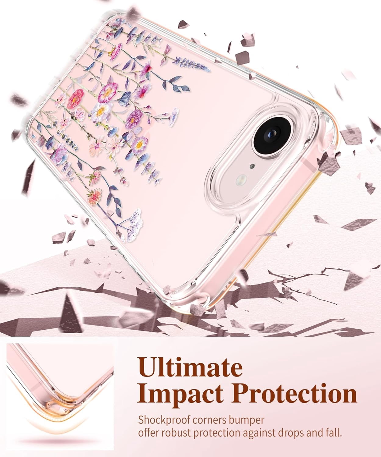 for iPhone 17e Case & iPhone 16e Case, [Non-Yellowing][Military-Grade Protection] Hard PC&TPU Bumper, Floral Shockproof Protective Clear Phone Case (Floratopia/Colorful)