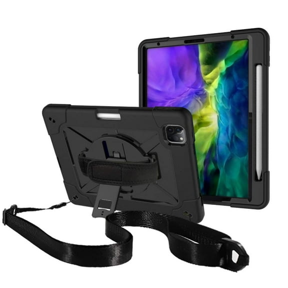 FIEWESEY for iPad Pro 11 Inch Case,(iPad Pro 11 Inch 2020)with Pencil Holder,360 Rotatable Stand Adjustable Shoulder Strap Shockproof Rugged Cover for iPad Pro 11 2018/2020/2022 Released(Black/Black)