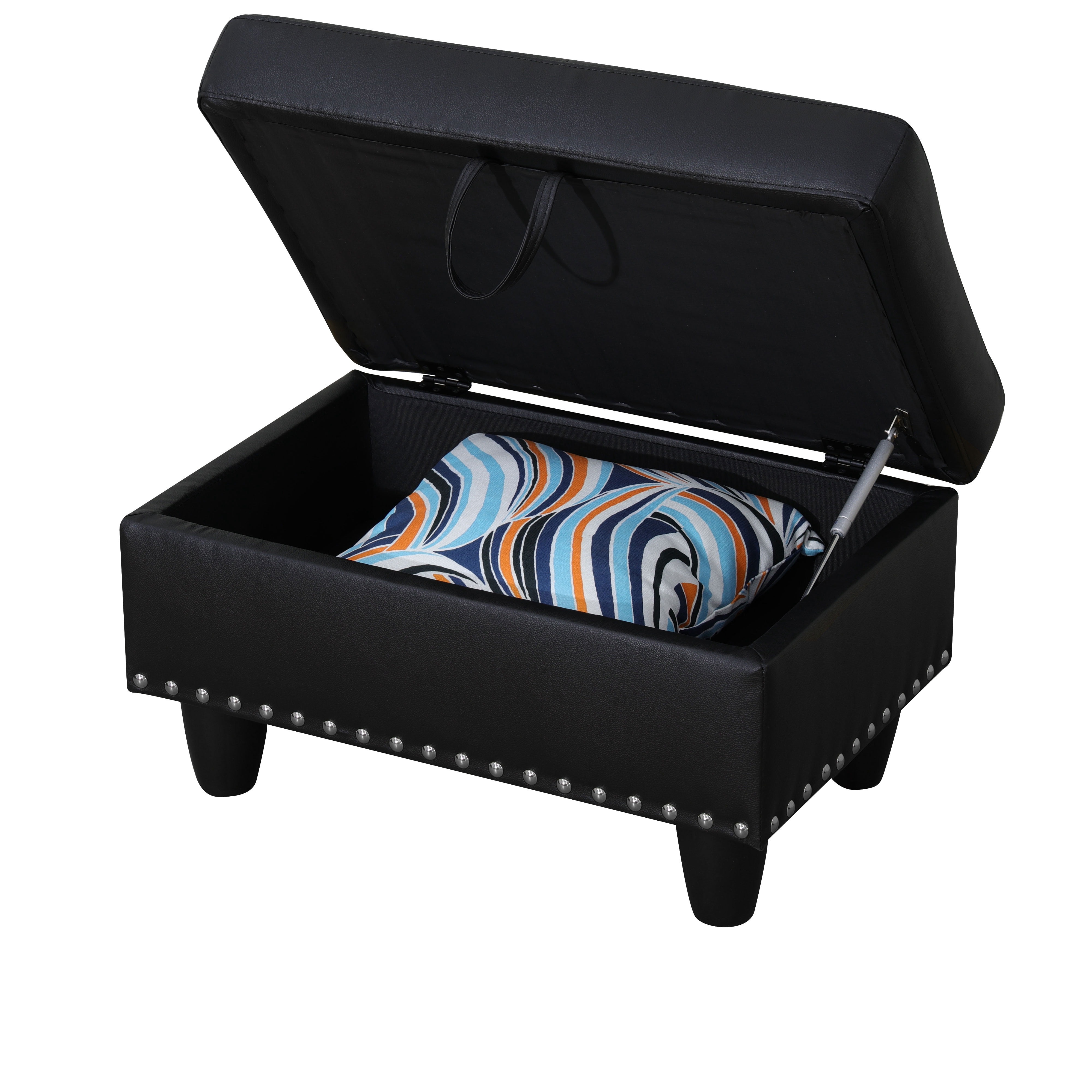 MAYEERTY Faux Leather Ottoman with Storage for Modular Sectional Sofa, Black