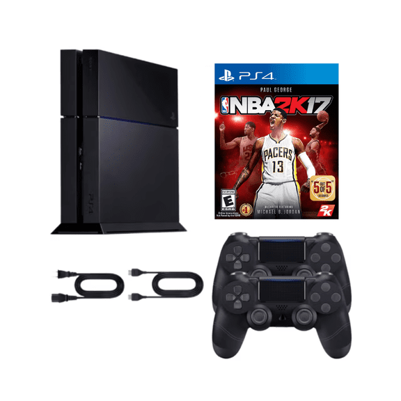 Sony PlayStation 4 PS4 1TB Original Console - Refurbished Bundle with NBA 2K17 Game and 2 RetroFam Wireless Controllers