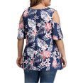 thumbnail image 5 of Camisa de mujer Blusa estampada con hombros descubiertos y manga corta con cuello en V, Azul marino, XL Jumpingount AP002468-21, 5 of 5
