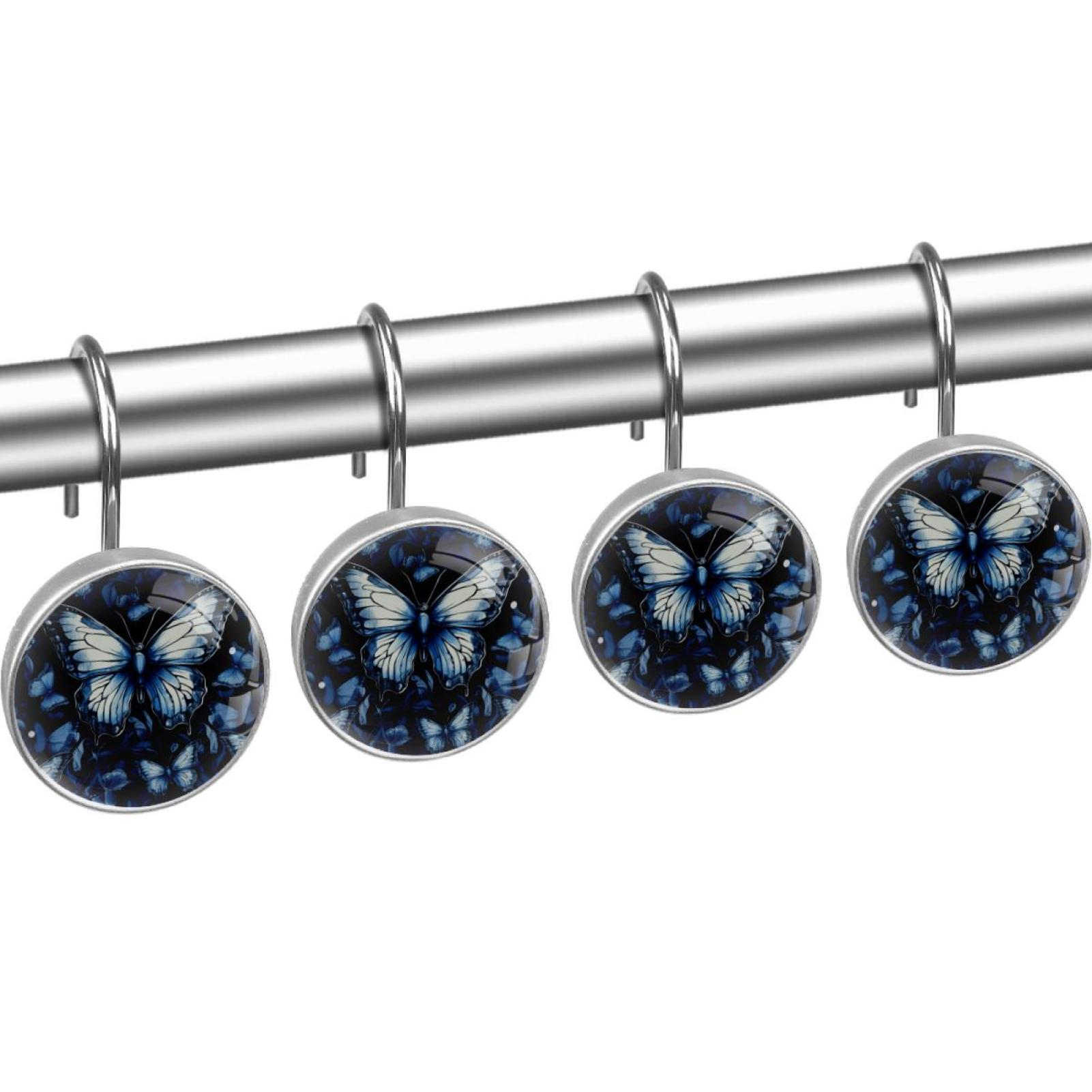 Butterfly Shower Curtain Hooks （Set of 12） for Home Hotel Shower Rods Bathroom Crystal Glass Print Stainless Steel Round Curtain Hooks