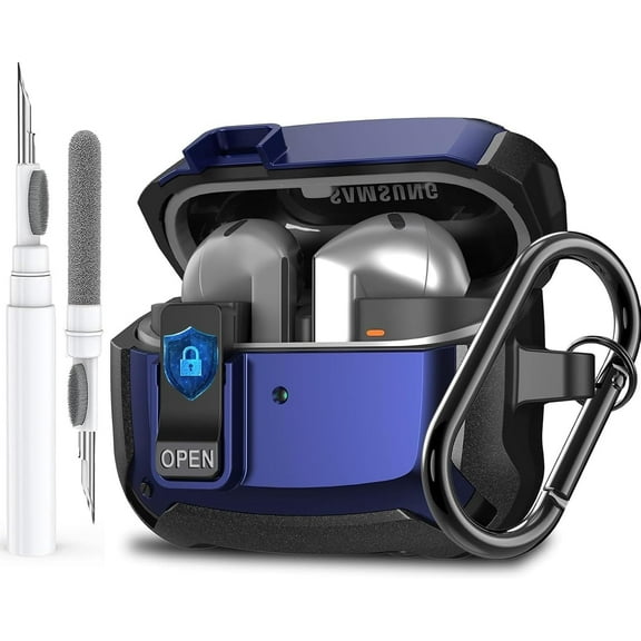 Galaxy Buds 3 Pro Case & Buds 3 Case with Secure Lock Clip&Cleaning kit, Full Body Shockproof Samsung Galaxy Buds 3/3 Pro Hard Shell Cover Protection Design, Black/Blue