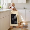 thumbnail image 5 of Robud Toddler Standing Tower with Step Stool Set, 2-in-1 Wooden Kitchen Stool for Kids, Adjustable Height Toddler Tower for Kitchen & Bathroom, Learning Tower with Blackboard for 2 Year+, 5 of 10