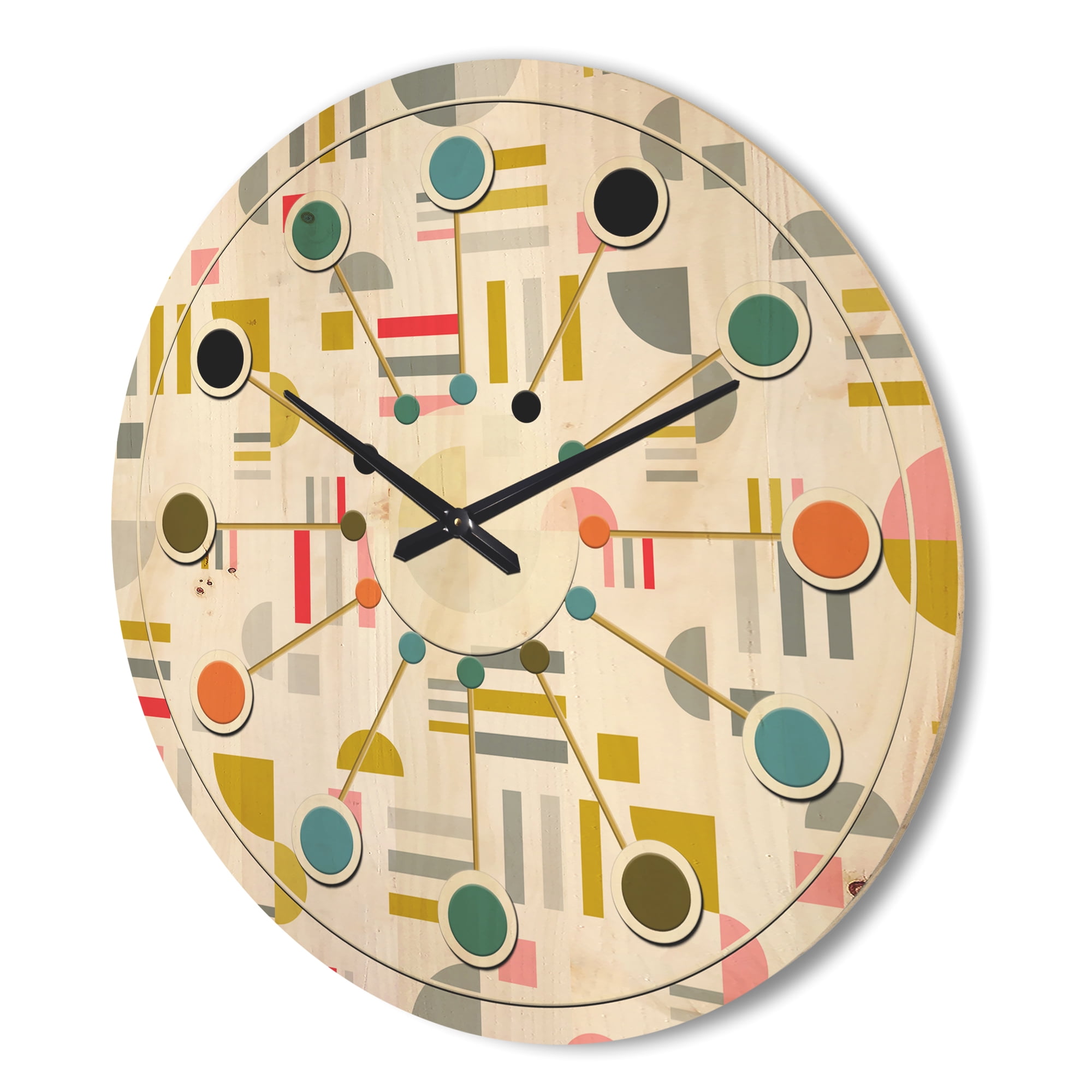 Designart 'Abstract Retro Design XVI' Mid-Century Modern Wood Wall Clock