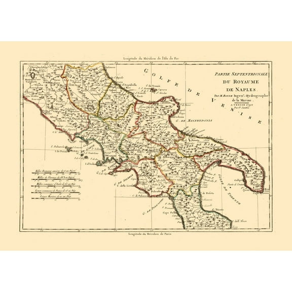 Historic Map - Naples Region Italy - Santini 1794 - Vintage Wall Art