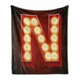 thumbnail image 1 of Letter N Soft Flannel Fleece Blanket, Old Fashioned Movie Theater Carnival Casino Entertainment Night Life, Cozy Plush for Indoor and Outdoor Use, 50" x 70", Vermilion Yellow Black, by Ambesonne, 1 of 6