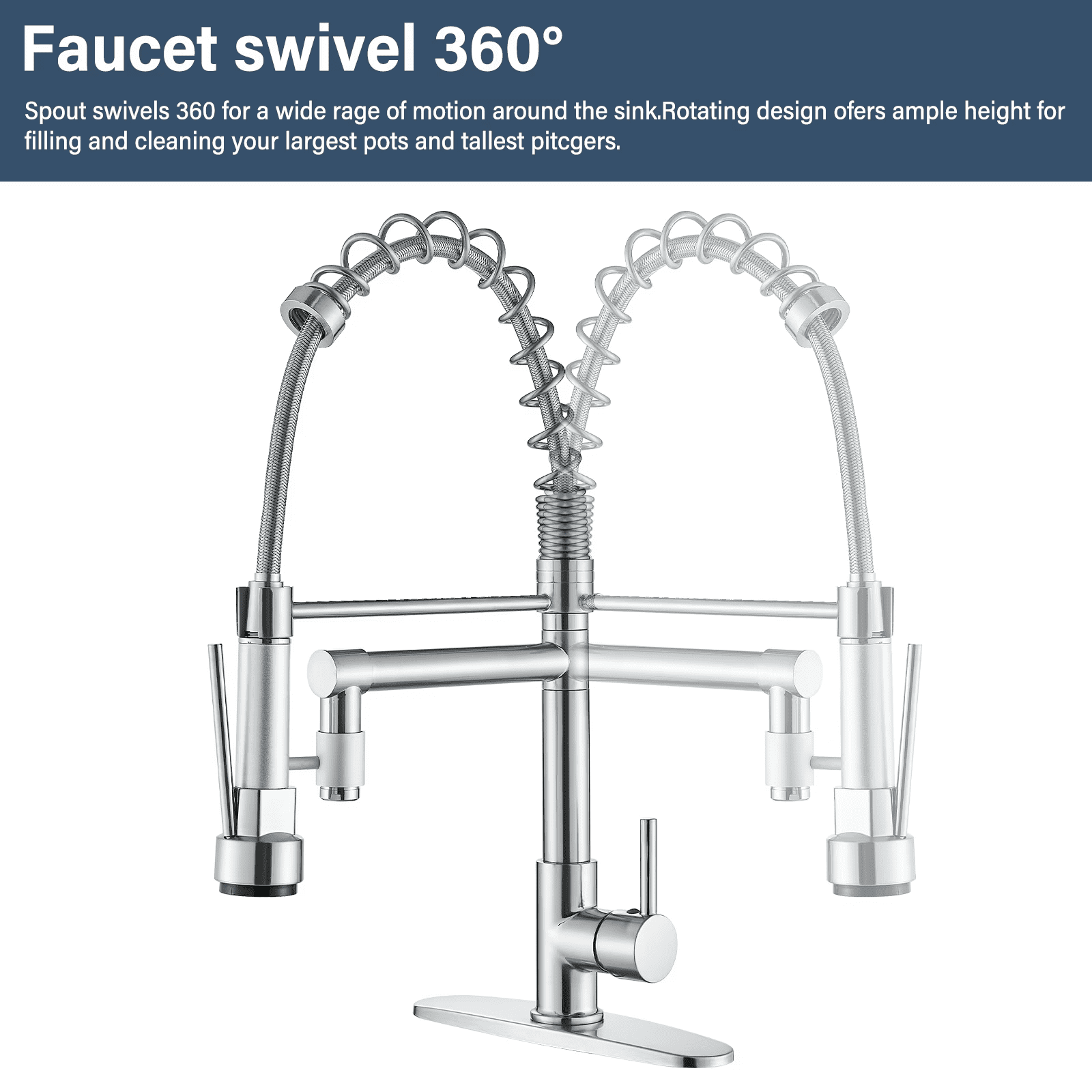 Zovajonia Pull-Down Sprayer Kitchen Faucet Sink Swivel Spout Single-Handle Mixer Tap Brushed Nickel