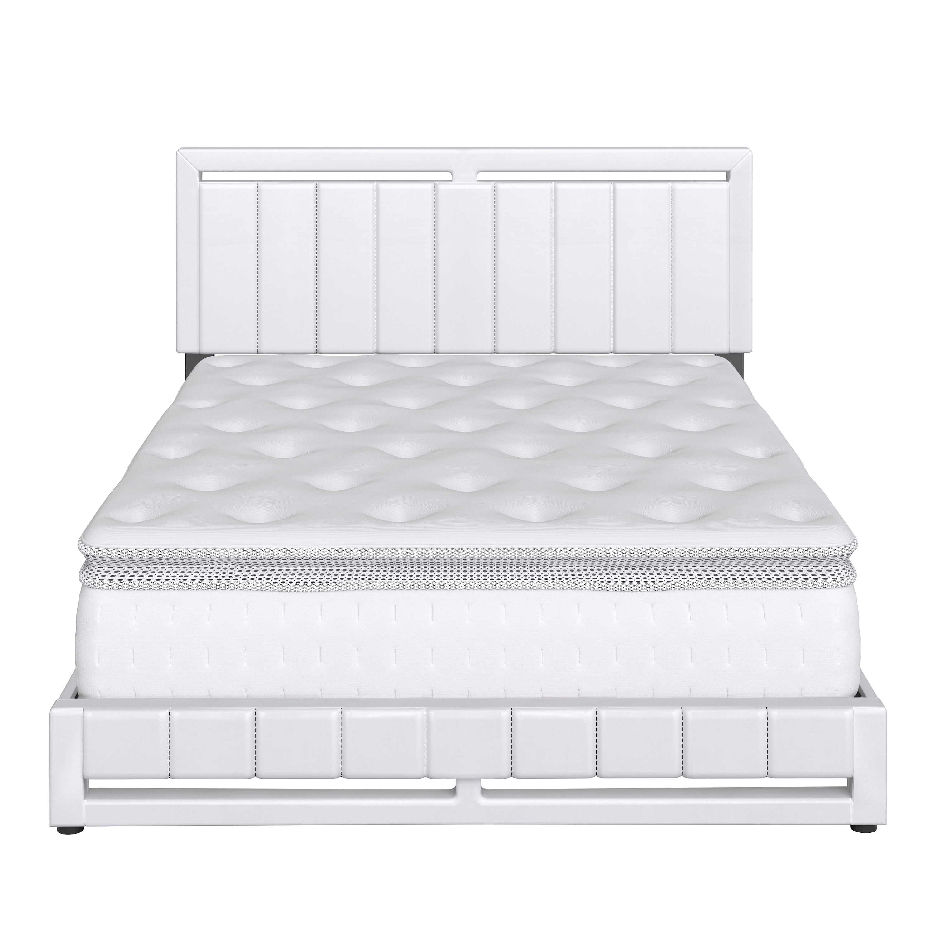 Boyd Sleep Beaumont White Faux Leather Twin Size Fully Upholstered Platform Bed Frame with Adjustable Headboard