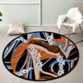thumbnail image 3 of Coolnut Round Rugs for Living Room, Black Brown Abstract Art Flower Non-Slip Coral Velvet Long Runner Rugs, Washable Water Absorbent Mat Carpet for Bedroom Kitchen Kids Room, 3 of 6