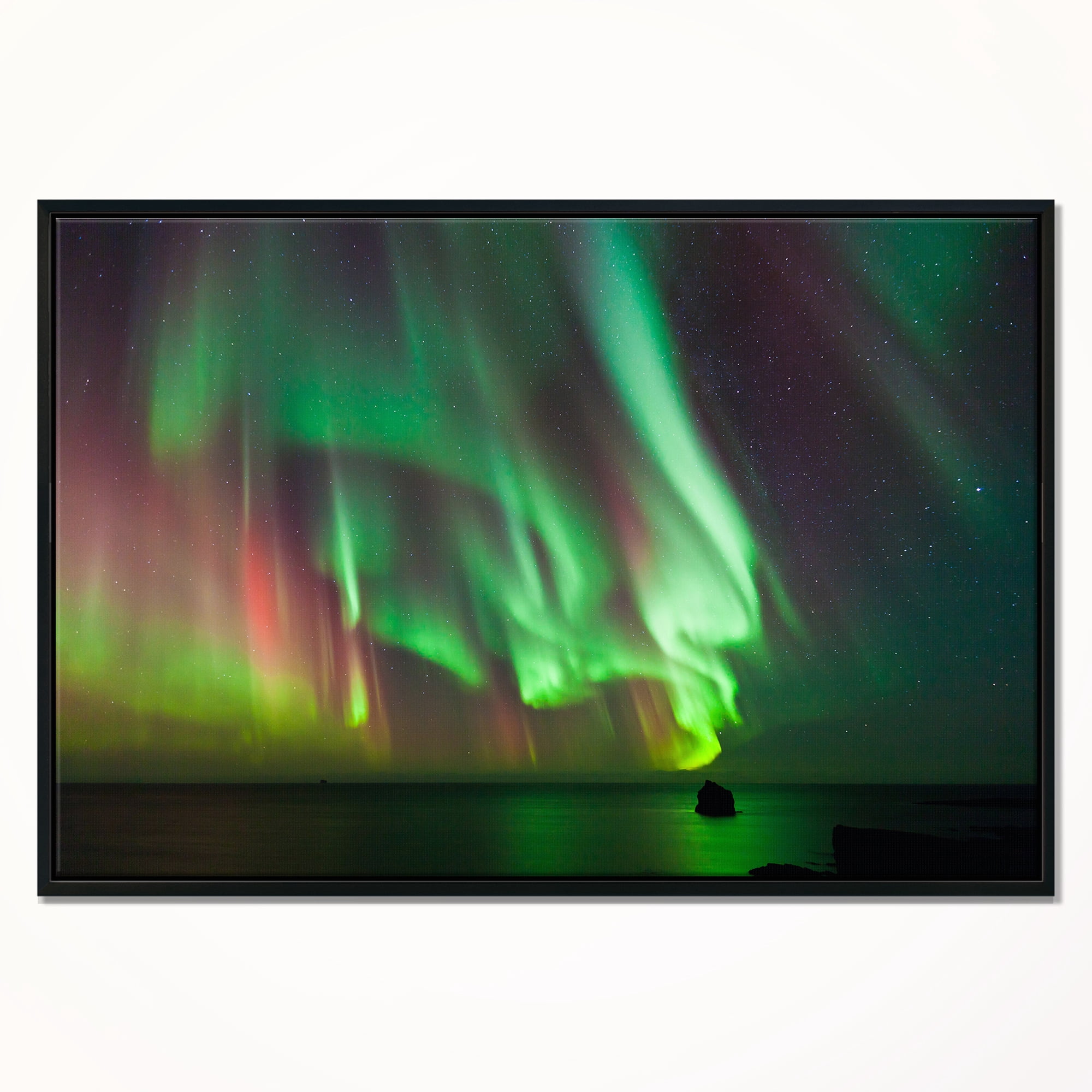 Designart ' Green Northern Lights Aurora ' Large Abstract Framed Canvas Wall Art