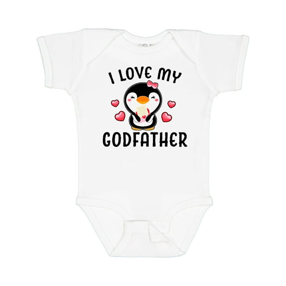 Inktastic I Love My Godfather with Cute Penguin and Hearts Girls Baby Bodysuit