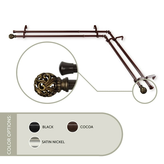 Cilla Double Corner WIndow Curtain Rod 13/16 inch 66-120" - Cocoa