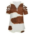 thumbnail image 4 of Cow Print Texture Womens Summer V Neck Zipper Top Short Sleeve T Shirt Off Shoulder Top Casual Classy Loose Shirts, 4 of 7
