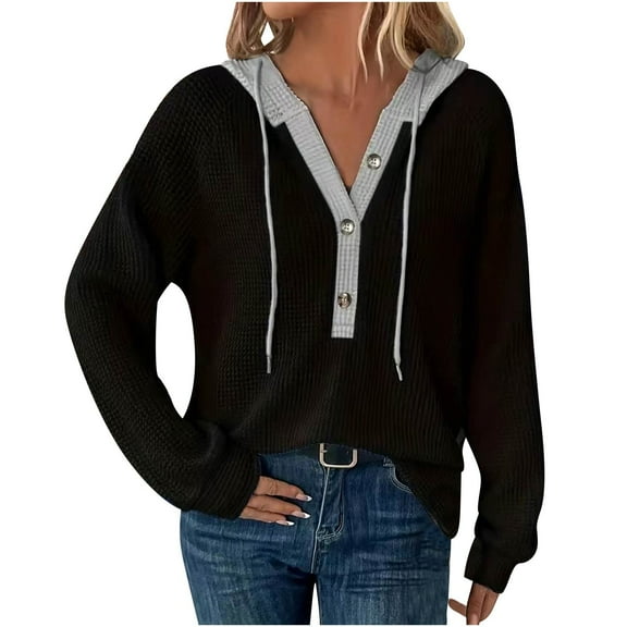 Quinlirra Women Sweatshirt Red Women's Long Sleeved Pullover Hooded Color Blocked Jacket Top Black XXL